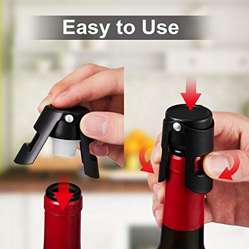 Stainless Steel Champagne Stoppers (2-Pack) - Airtight Wine Preserver, Black