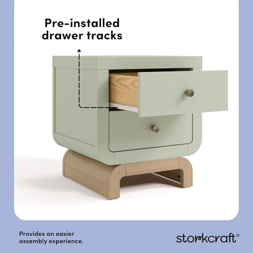 2-Drawer Nightstand with Curved Base, Sage and Driftwood Finish
