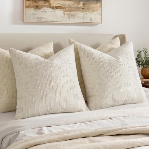 MIULEE Chenille Textured Throw Pillow Covers 18x18 Set of 2 - Cream White