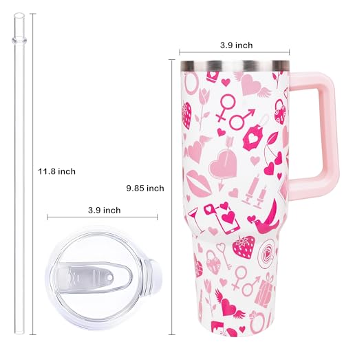 Lumumanber Love-2 40oz Valentines Day Tumbler with Handle & Straw – Stainless Steel Travel Mug, Vacuum Insulated Cup