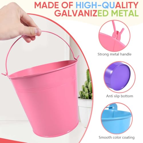 Galvanized Metal Buckets with Handles, 7 Pack Small Colorful Pails
