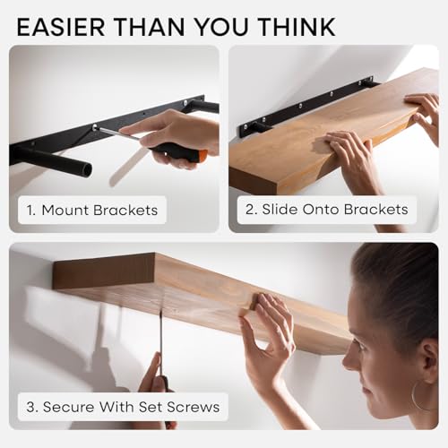 24-Inch Solid Wood Floating Shelves - Heavy Duty Wall Mounted Shelves, Set of 2