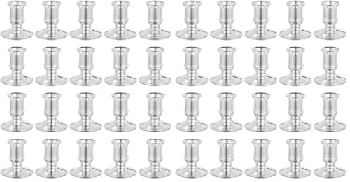 Garneck 20Pcs Silver Flameless Candle Holders 6x5.8x5.8cm Vintage Plastic Bases
