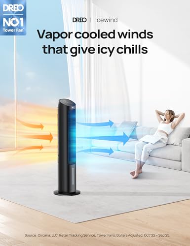 Evaporative Air Cooler - 40" Oscillating Tower Fan with Remote, 4 Speeds, Ice Packs, 7H Timer, Black