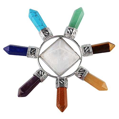 7 Chakra Quartz Pyramid Generator - 3.3-Inch Healing Crystal Ornament