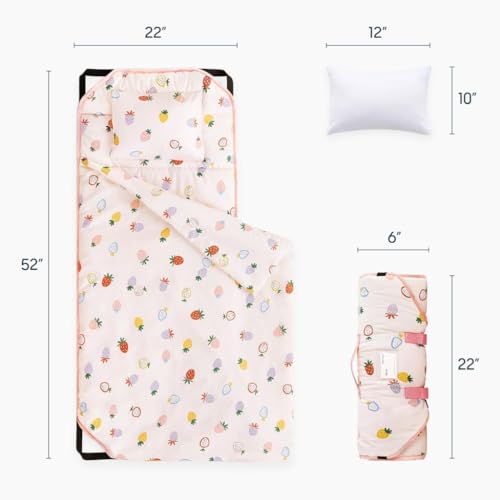 Strawberry Toddler Nap Mat with Attached Pillow and Blanket 52x22