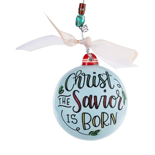 Hand-Painted Christ the Savior Is Born Christmas Ornament - Light Blue Ceramic Holiday Decor, Comes in Iconic Box