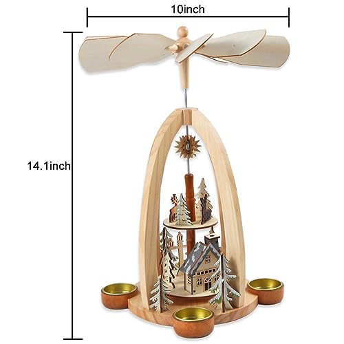 14-Inch Wooden Christmas Pyramid Nativity Scene with 4 Candle Holders