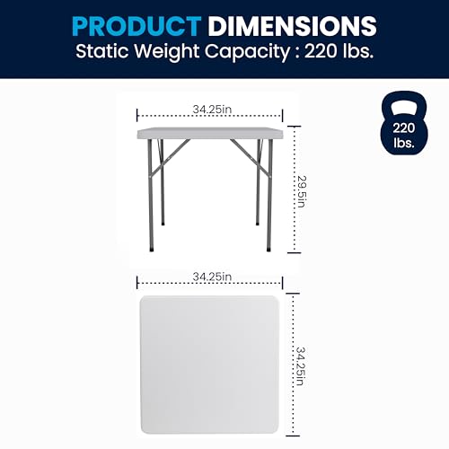 Portable Folding Square Plastic Table 34.25" for Indoor Outdoor Events