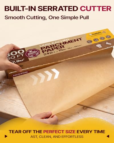 Unbleached Parchment Paper Roll with Serrated Cutter - 15in x 242ft (300 Sq Ft)