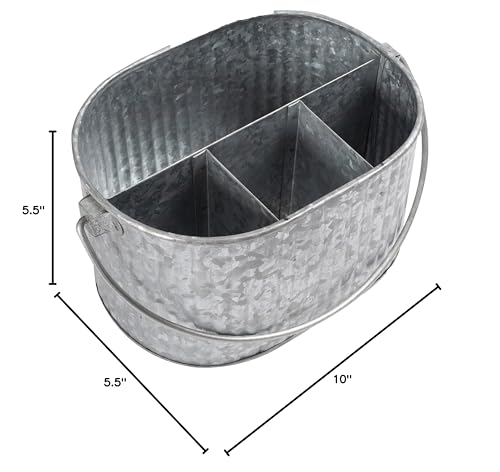 CLEENTABLE Galvanized Metal Caddy with Handle - Heavy Duty Utensil Holder & Cutlery Organizer, Rustic Farmhouse Tabletop Storage Bin for Kitchen, Picnic, BBQ, and Parties