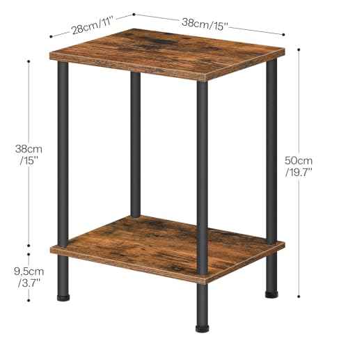 Small Side Table with 2-Tier Storage Shelves, Rustic Brown Nightstand