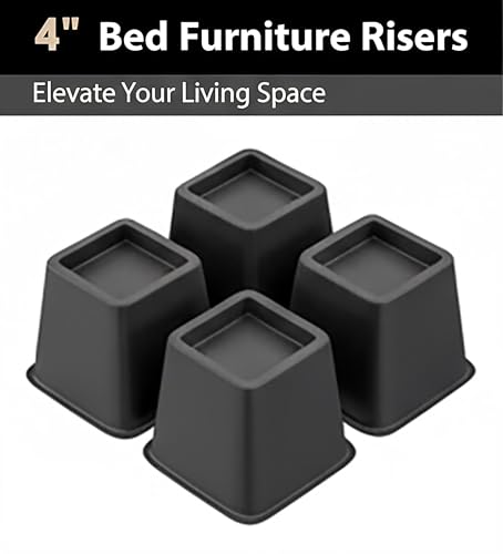 Heavy Duty Bed & Furniture Risers 4 Inch - Non-Slip Stackable Lifts (Set of 4)