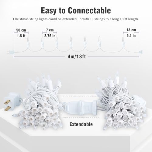 Warm White Incandescent Mini Christmas String Lights - 2 Pack, 13ft White Wire
