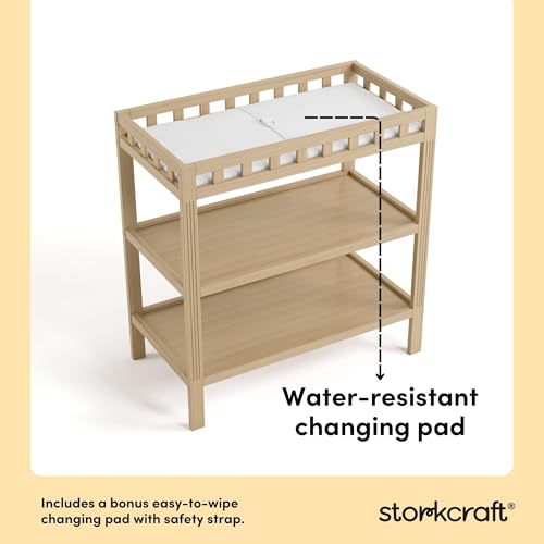 Morningside Baby Changing Table with Storage Shelves and Pad - Driftwood
