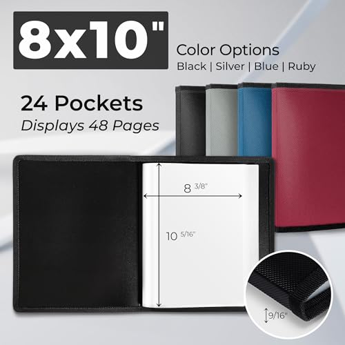 8x10 Photo Album and Art Portfolio Book, 24 Clear Sleeves, Black