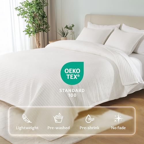 KASENTEX Oversized King Quilt Set - Soft Washed 3-Piece Bedding, Cream White