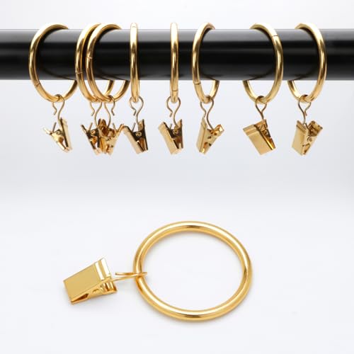 40 Pack Gold Curtain Rings with Clips, 1.26-Inch Heavy Duty Drapery Hooks