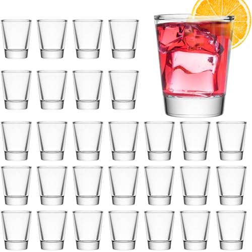 30 Pack Clear Shot Glasses Set with Heavy Base for Whiskey Vodka Tequila