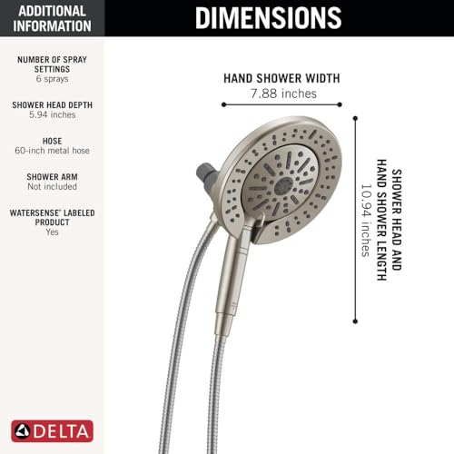 2-in-1 Dual Shower Head with Handheld Spray, Brushed Nickel, 6-Setting