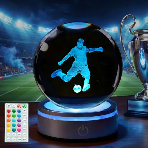 3D Soccer Night Light, Crystal Ball RGB Lamp with Remote and Timer