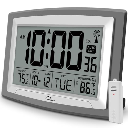Atomic Self-Setting Digital Wall Clock with Indoor/Outdoor Temperature Sensor