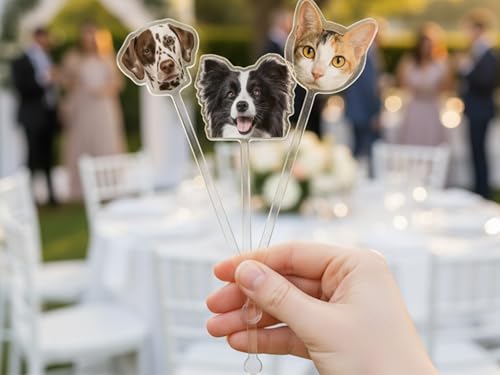 Custom Pet Face Cocktail Stirrers - Double-Sided Dog & Cat Drink Picks