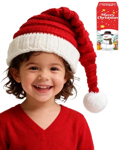 Baby Christmas Knit Santa Hat Kids Beanie for Infants Toddlers 0-5 Years Red