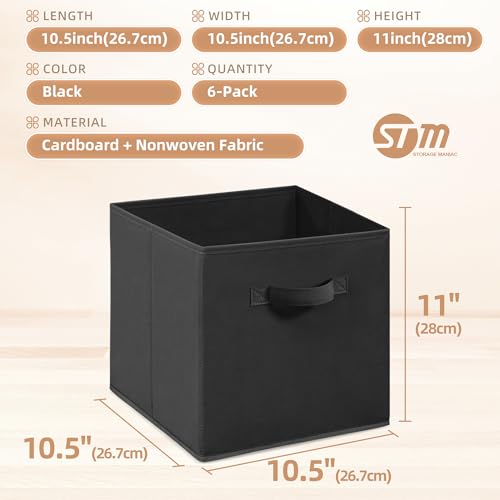 Collapsible Fabric Storage Cubes 11 Inch Foldable Bins 6 Pack Black