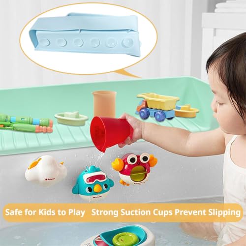 Silicone Bathtub Splash Guard for Kids with Toy Organizer Shelf