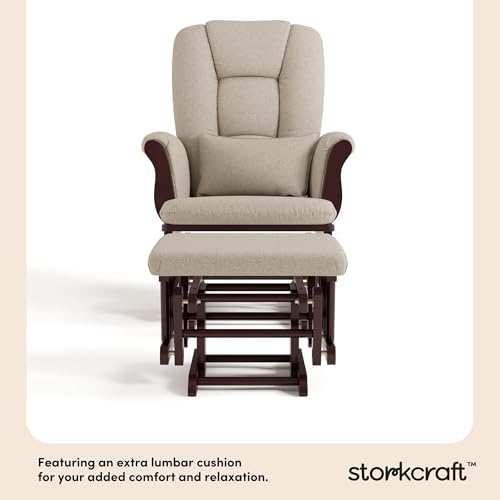 Nursery Glider and Ottoman Set with Lumbar Pillow, Solid Wood, Espresso