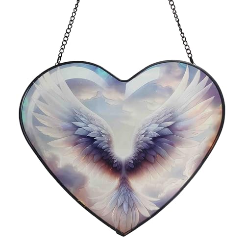 Angel Wings Stained Glass Suncatcher - Heart Design Hanging Decor