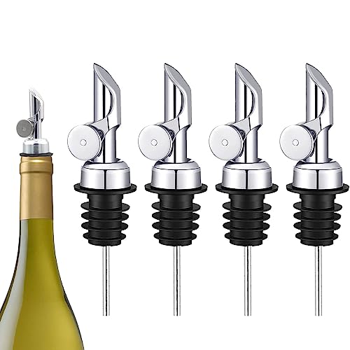 VIGOR PATH Silver Weighted Stainless Steel Liquor Bottle Pourers Pack of 4 - Precise, Leak-Proof Spouts