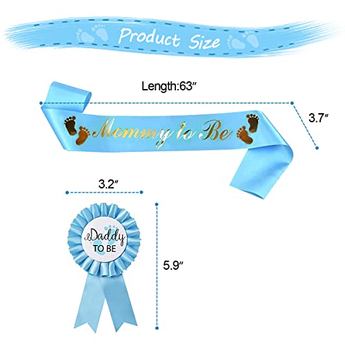 Blue Mommy to Be Sash and Daddy to Be Badge Set for Baby Shower