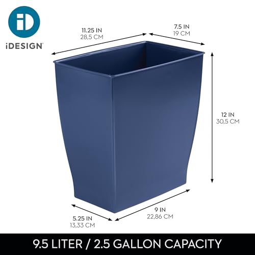 iDesign Small Plastic Bathroom Trash Can, Slim Rectangle Garbage Bin for Bedroom, Office, Dorm, 2-Pack, Navy Blue