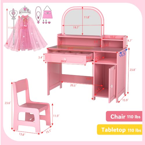 Kids Vanity Set with Mirror, Lights & Storage - Toddler Girl Dressing Table