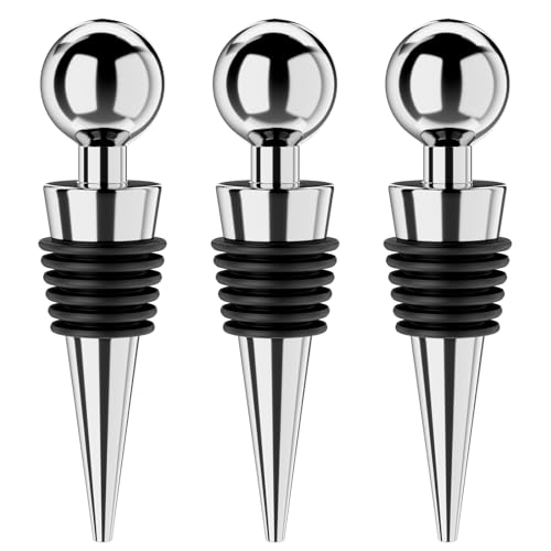 Reusable Vacuum Wine Bottle Stoppers - 3-Pack Leak-Proof Wine Savers (Silver)