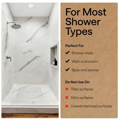Square Shower Stall Mat 21x21 Inch - Non-Slip Pebble Texture Bath Mat