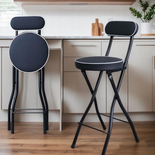 Folding Bar Stool with Backrest, Padded Counter Height Portable Chair