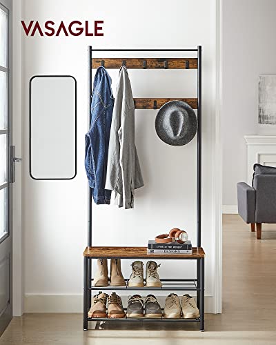 3-in-1 Industrial Hall Tree with Shoe Storage Bench and 9 Coat Hooks