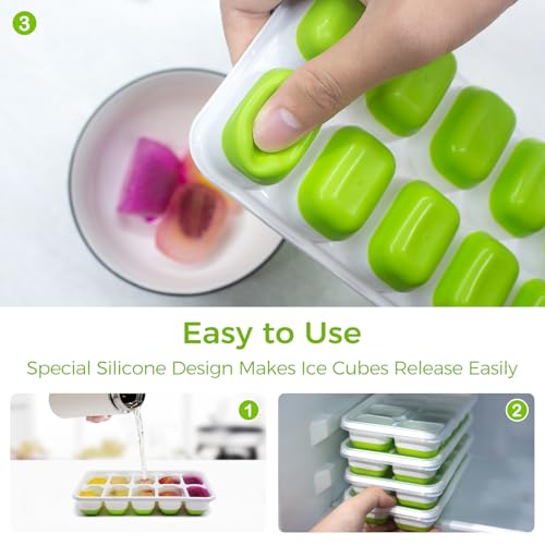Silicone Ice Cube Trays with Lids - 4 Pack Stackable Easy Release