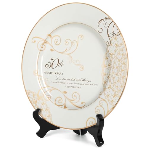 50th Anniversary Ceramic Keepsake Plate with Stand - 24k Gold Foil Gift