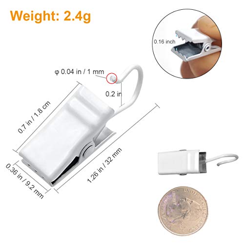 White Stainless Steel Curtain Clips with Hooks - 100 Pack Hanging Utility