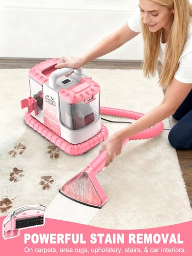 Pink Portable Carpet & Upholstery Cleaner Machine for Pets - Lightweight Deep Stain Remover