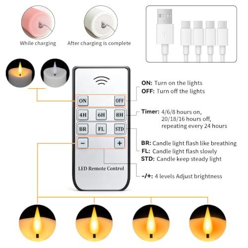 Cosyiker Rechargeable Flameless Candles with Remote & Timer, 2.2 Inch White, 4 Pieces