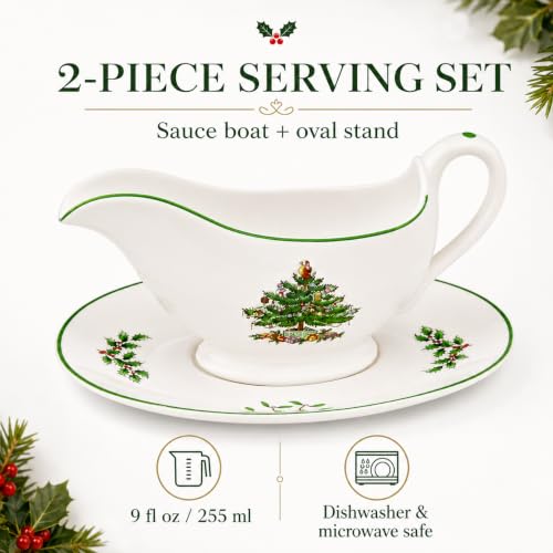 Spode Christmas Tree Gravy Boat with Stand, 9 oz – Set of 2, Stoneware