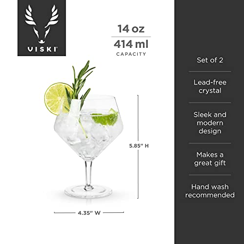 Viski Raye Set of 2 Angled Crystal Gin & Tonic Glasses 14oz - Premium Cocktailware