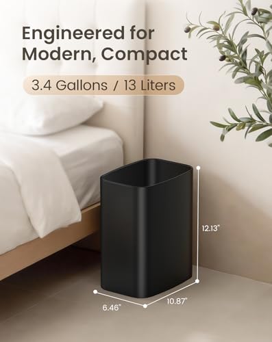 3.4 Gallon Stainless Steel Bathroom Trash Can Open Top Wastebasket