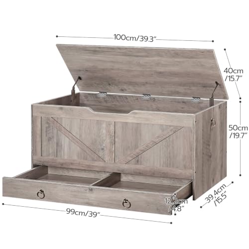 Wooden Storage Chest with Drawer, 39-Inch Entryway Bench with Safety Hinge