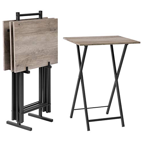Set of 4 Folding TV Tray Tables with Storage Rack - Industrial Snack Tables